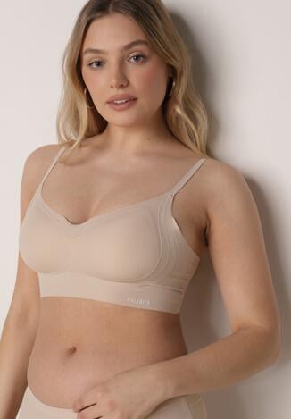 Beżowy Bezszwowy Biustonosz Bez Fiszbin z Elastycznego Materiału Edalith