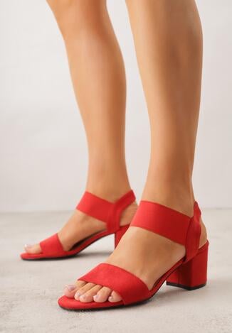 Czerwone Sandały z Imitacji Zamszu na Słupku Ianolis