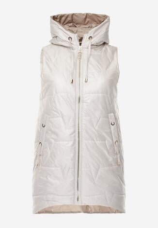 Jasnoszara Kamizelka z Nieodpinanym Kapturem i Geometrycznym Pikowaniem Kalousa