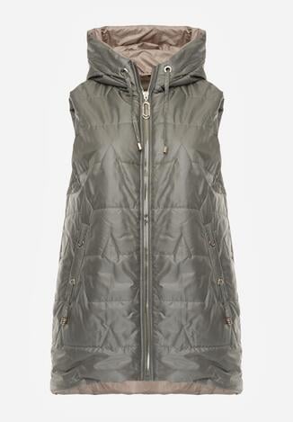 Zielona Kamizelka z Nieodpinanym Kapturem i Geometrycznym Pikowaniem Kalousa
