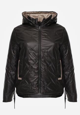 Czarna Pikowana Kurtka z Odpinanym Kapturem i Dłuższym Tyłem Harmenope