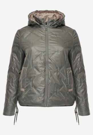Zielona Pikowana Kurtka z Odpinanym Kapturem i Dłuższym Tyłem Harmenope