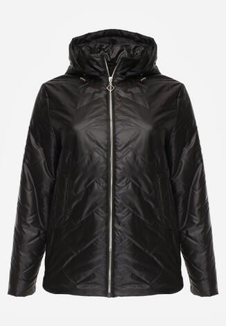 Czarna Pikowana Kurtka Przejściowa o Prostym Kroju z Kapturem Vimoris