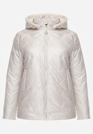 Jasnoszara Pikowana Kurtka Przejściowa o Prostym Kroju z Kapturem Vimoris