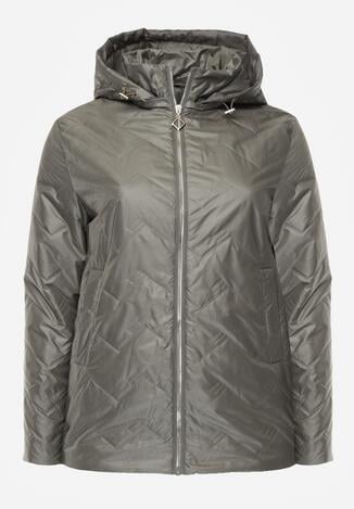 Zielona Pikowana Kurtka Przejściowa o Prostym Kroju z Kapturem Vimoris