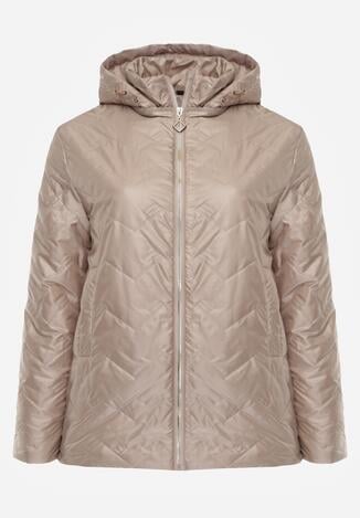 Brązowa Pikowana Kurtka Przejściowa o Prostym Kroju z Kapturem Vimoris