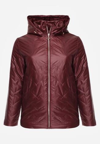 Czerwona Pikowana Kurtka Przejściowa o Prostym Kroju z Kapturem Vimoris