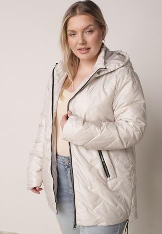 Jasnoszara Przejściowa Pikowana Kurtka z Odpinanym Kapturem Nevistta