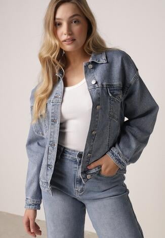 Niebieska Jeansowa Kurtka o Kroju Oversize z Dodatkiem Lyocellu i Bawełną Vimerinia