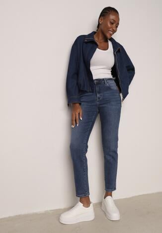 Niebieskie Jeansy Mom Fit z Bawełną i Regularnym Stanem Rolovia