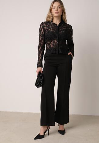 Czarne Eleganckie Spodnie z Bawełny i Wiskozy w Kant Valelia