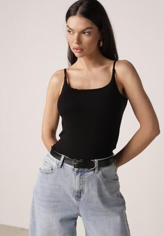 Czarny Wiskozowy Top z Podwójnymi Ramiączkami Hendrea