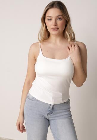 Biały Wiskozowy Top z Podwójnymi Ramiączkami Hendrea
