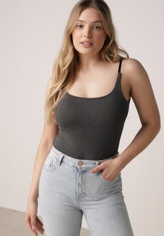 Szary Wiskozowy Top z Podwójnymi Ramiączkami Hendrea