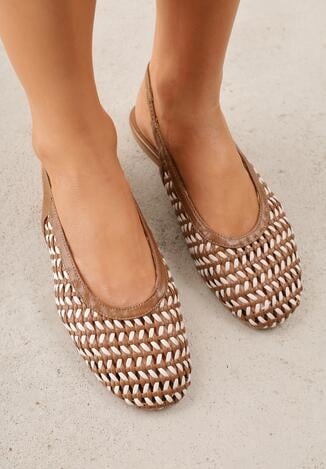 Brązowe Sandały z Odkrytą Piętą i Plecioną Cholewką Elledra