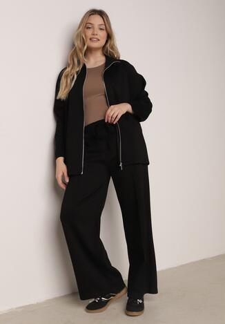 Czarny Dzianinowy Komplet Dresowy z Wiskozą Bluza ze Stójką i Spodnie Nevenira