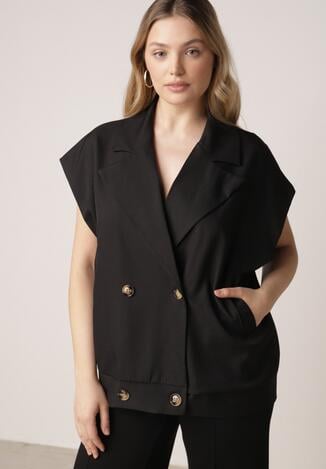 Czarna Garniturowa Kamizelka Oversize z Dwurzędowym Zapięciem Edriana