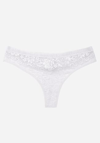 Szare Majtki Stringi z Bawełną Ozdobione Koronką Thelanthe
