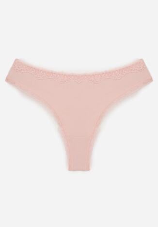 Różowe Majtki z Bawełną Typu Stringi Ozdobione Koronką Cirilise