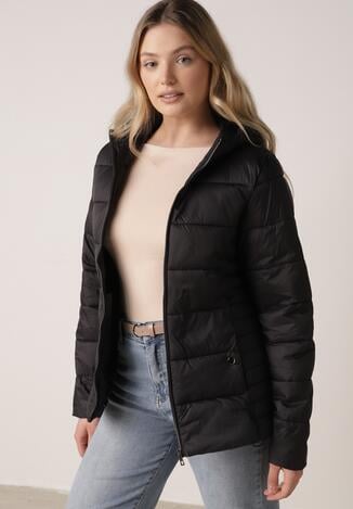Czarna Kurtka Pikowana na Sezon Pzejściowy z Kapturem Zinnitha
