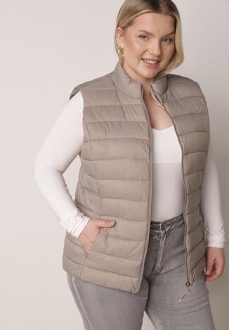 Beżowa Pikowana Kamizelka Przejściowa ze Stójką Edanwen