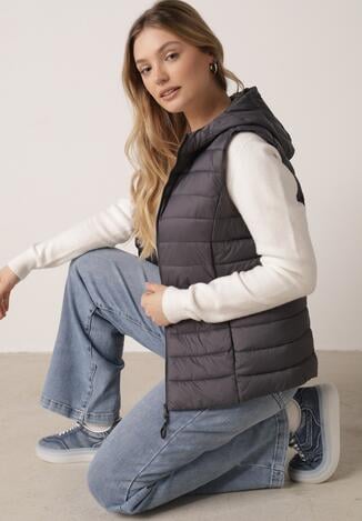 Szara Pikowana Kamizelka Przejściowa z Kapturem Neanissa