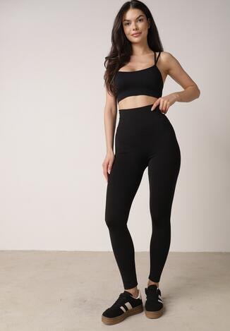 Czarne Legginsy z Wysokim Stanem z Pasem Modelującym w Talii Azinera