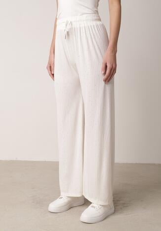 Białe Szerokie Spodnie z Bawełną Zdobione Cyrkoniami Azilene