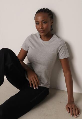 Szary Bawełniany T-shirt w Klasycznym Stylu Nedila