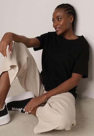 Czarny T-shirt z Bawełny Typu Oversize Nedika