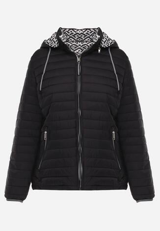 Czarna Dwustronna Kurtka Pikowana z Kapturem Zidila
