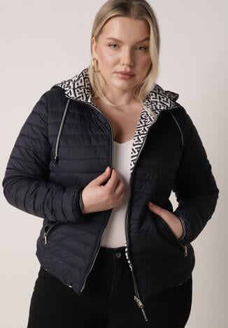 Granatowa Dwustronna Kurtka Pikowana z Kapturem Zidila