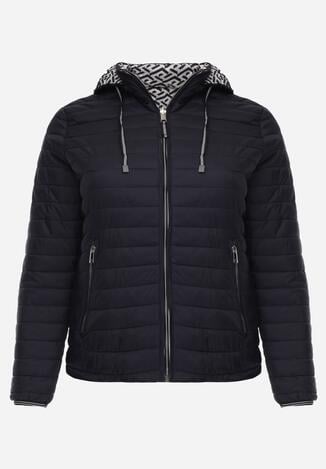 Granatowa Dwustronna Kurtka Pikowana z Kapturem Zidila