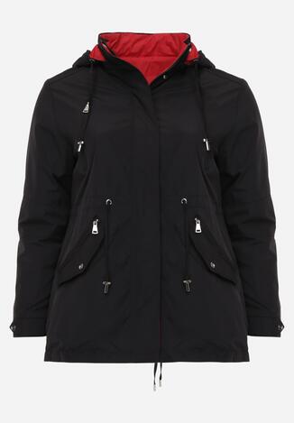Czarno-Czerwona Przejściowa Kurtka Dwustronna Parka z Pikowaniem i Kapturem Tidare