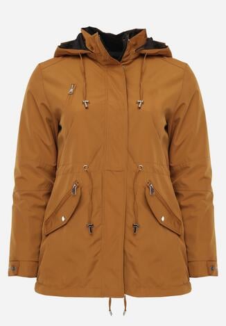 Brązowo-Czarna Przejściowa Kurtka Dwustronna Parka z Pikowaniem i Kapturem Tidare