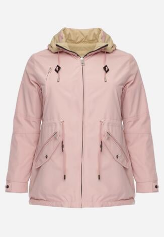Różowo-Beżowa Przejściowa Kurtka Dwustronna o Kroju Parki z Pikowaniem Wewnątrz Zidelle