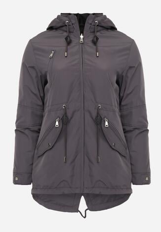 Szaro-Czarna Przejściowa Kurtka Dwustronna o Kroju Parki z Pikowaniem Wewnątrz Zidelle