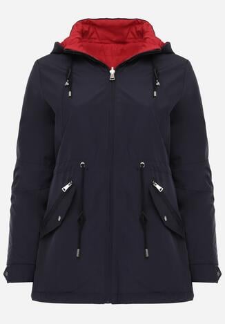 Granatowo-Czerwona Przejściowa Kurtka Dwustronna o Kroju Parki z Pikowaniem Wewnątrz Zidelle