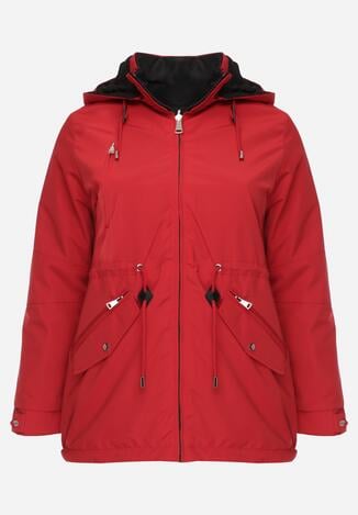 Czerwono-Czarna Przejściowa Kurtka Dwustronna o Kroju Parki z Pikowaniem Wewnątrz Zidelle