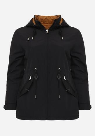 Czarna Przejściowa Kurtka Dwustronna o Kroju Parki z Pikowaniem Wewnątrz Zidelle