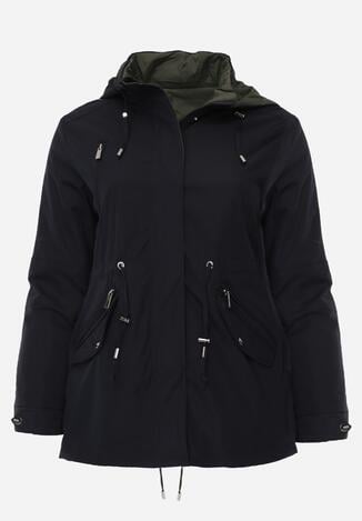 Granatowo-Zielona Dwustronna Kurtka Przejściowa w Stylu Parki z Kapturem Tidala