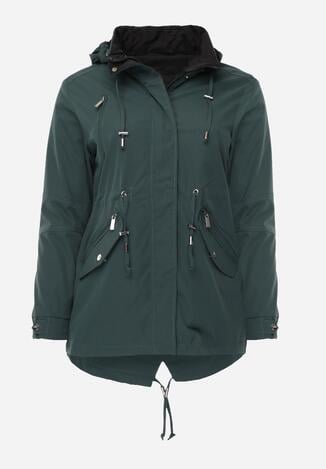 Ciemnozielona Dwustronna Kurtka Przejściowa w Stylu Parki z Kapturem Tidala