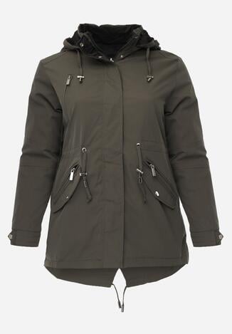Zielono-Czarna Dwustronna Kurtka Przejściowa w Stylu Parki z Kapturem Tidala