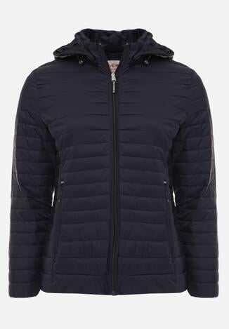 Granatowa Pikowana Kurtka Przejściowa z Odpinanym Kapturem Tidesse