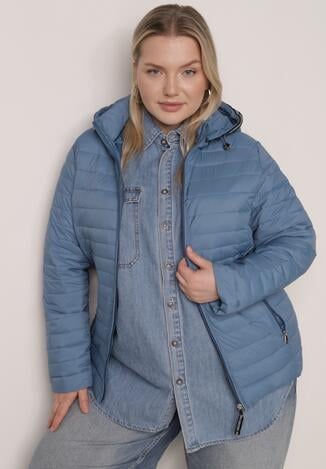 Niebieska Pikowana Kurtka Przejściowa z Odpinanym Kapturem Tidesse