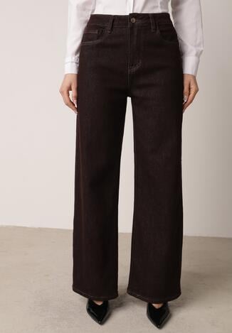 Brązowe Jeansy z Szerokimi Nogawkami z Bawełną Zidula