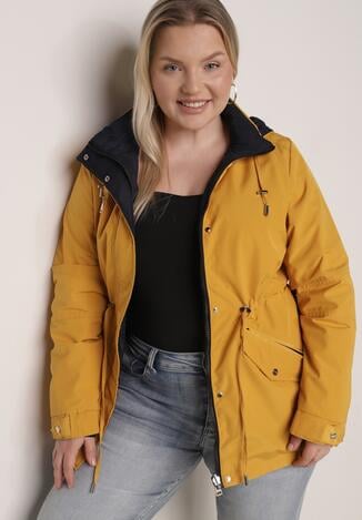 Żółto-Granatowa Przejściowa Kurtka Dwustronna Parka z Pikowaniem i Kapturem Tidare