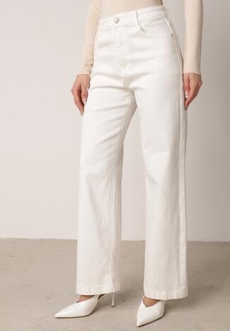 Białe Szerokie Jeansy z Bawełny z Wysokim Stanem Dalinatea