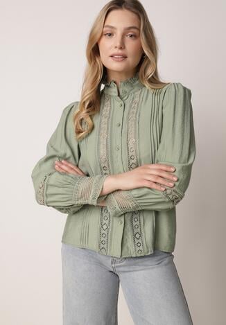 Zielona Koszula ze Stójką i Koronką Argochis