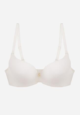 Jasnobeżowy Gładki Biustonosz Push Up z Aplikacją z Cyrkoniami Murita